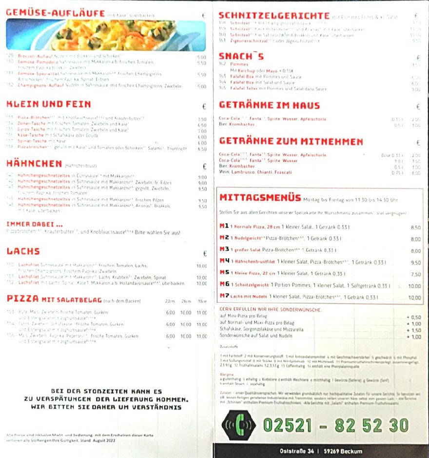 Pizzeria The Oven in Beckum. Menu / flyer page 4